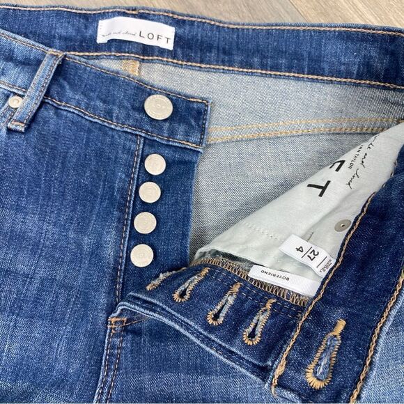 Loft Floral Embroidered Boyfriend Jeans Cropped Raw Hem Blue 4 27 - Picture 10 of 14